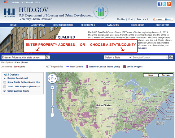 HUD.gov page showing map